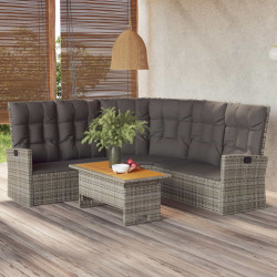 2 Pcs conjunto lounge de jardim c/ almofadões vime PE cinzento