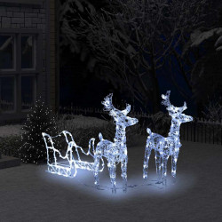 Decoração de natal renas/trenó 160 luzes LED 130 cm acrílico