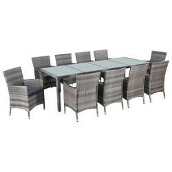 11 Pcs conjunto jantar exterior c/ almofadões vime PE cinzento