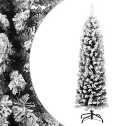 Árvore de natal artificial fina com neve 120 cm PVC verde