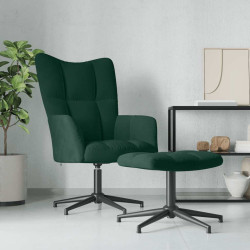 Cadeira de descanso com banco veludo verde-escuro