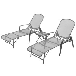 Espreguiçadeiras com mesa 2 pcs aço antracite
