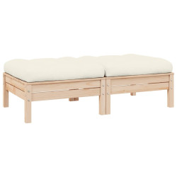 Sofá de jardim 2 lugares com almofadões cor creme pinho maciço