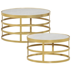 2 Pcs conjunto mesas de centro mármore cor bronze e branco
