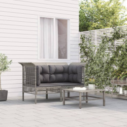 Sofás de canto p/ jardim c/ almofadões 2 pcs vime PE cinzento