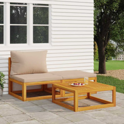 3 Pcs conjunto lounge de jardim c/ almofadões acácia maciça