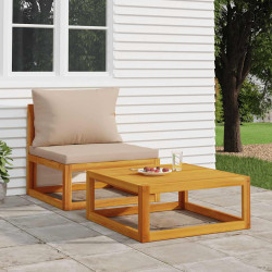 2 Pcs conjunto de sofás de jardim c/ almofadões acácia maciça