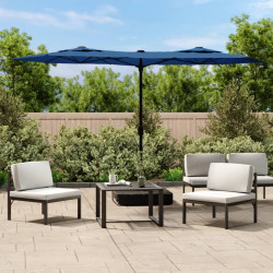 Guarda-sol de jardim c/ cabeça dupla/LED 316x145 cm azul-ciano