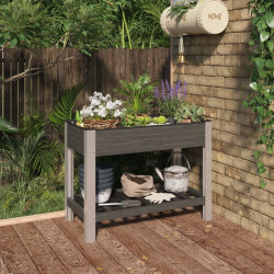 Canteiro elevado jardim c/ prateleira 100x50x75 cm wpc cinzento