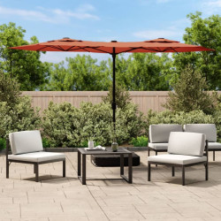 Guarda-sol de jardim c/ cabeça dupla/LED 316x145 cm terracotta