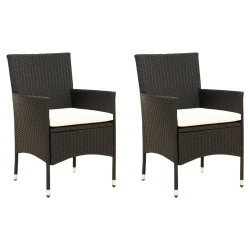 Cadeiras de jardim com almofadões 2 pcs vime PE preto