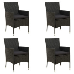 Cadeiras de jardim com almofadões 4 pcs vime PE preto