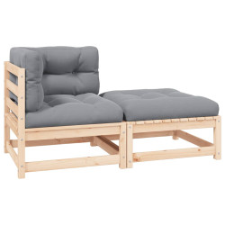 2 Pcs conjunto lounge de jardim com almofadões pinho maciço