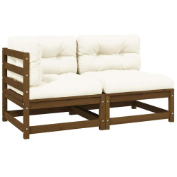 2Pcs conj lounge jardim c/ almofadões pinho maciço castanho-mel