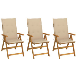Cadeiras de jardim dobráveis c/ almofadões 3 pcs acácia maciça