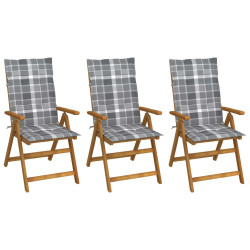 Cadeiras de jardim dobráveis c/ almofadões 3 pcs acácia maciça