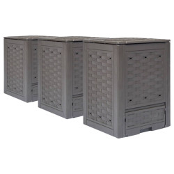 Compostores jardim 3pcs 60x60x83cm 900l plástico vime castanho