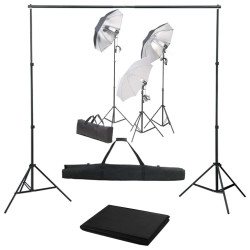 Kit de estúdio fotográfico com conjunto de iluminação e fundo