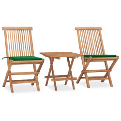 3 Pcs conj. jantar dobrável exterior c/ almofadão teca maciça