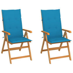 Cadeiras de jardim c/ almofadões azuis 2 pcs teca maciça
