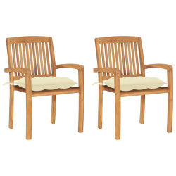 Cadeiras de jardim c/ almofadões branco nata 2 pcs teca maciça