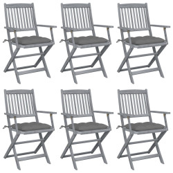 Cadeiras exterior dobráveis c/ almofadões 6 pcs acácia maciça