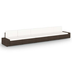 5 Pcs conjunto lounge p/ jardim c/ almofadões vime PE castanho