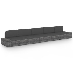 5 Pcs conjunto lounge de jardim c/ almofadões vime PE cinzento