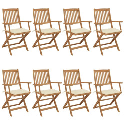 Cadeiras de jardim dobráveis 8 pcs c/ almofadões acácia maciça