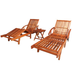 Espreguiçadeiras com mesa 2 pcs madeira acácia maciça