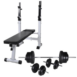 Banco musculação c/ suporte p/ pesos + barras e halteres 60,5kg