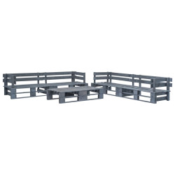 6 Pcs conjunto lounge de jardim paletes madeira cinzento