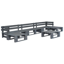 6 Pcs conjunto lounge de jardim paletes madeira cinzento