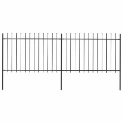 Cerca de jardim com topo em forma de lança em aço 337x120 cm, preta