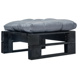 Otomano de paletes com almofadão cinzento madeira preto
