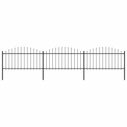 Cerca de jardim com topo em forma de lança em aço 504x150 cm, preta