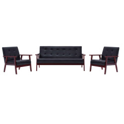 Conjunto de sofás 3 pcs couro artificial preto