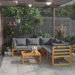 6 Pcs conjunto lounge de jardim c/ almofadões acácia maciça