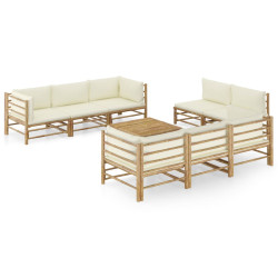 9 Pcs conj. lounge p/ jardim em bambu c/ almofadões branco nata
