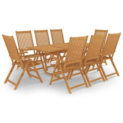 9 Pcs conjunto de jantar para jardim madeira de teca maciça