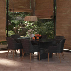 7 Pcs conjunto de jantar para jardim vime PE preto