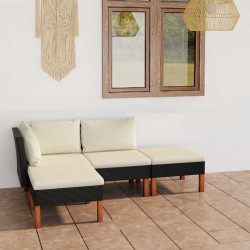4 Pcs conjunto lounge de jardim c/ almofadões vime PE preto