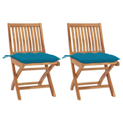 Cadeiras de jardim c/ almofadões azul-claro 2 pcs teca maciça