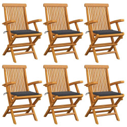 Cadeiras de jardim c/ almofadões antracite 6 pcs teca maciça