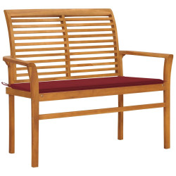 Banco de jardim c/ almofadão vermelho tinto 112 cm teca maciça