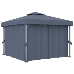 Gazebo com cortina 3x3 m alumínio antracite