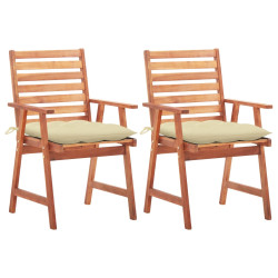 Cadeiras de jantar p/ jardim 2 pcs c/ almofadões acácia maciça