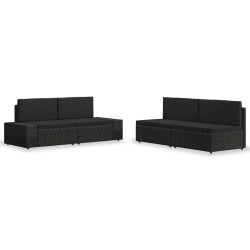 4 Pcs conjunto lounge para jardim vime PE preto