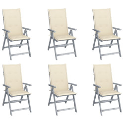 Cadeiras jardim reclináveis c/ almofadões 6 pcs acácia maciça