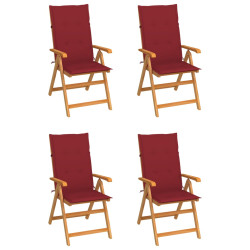 Cadeiras jardim c/ almofadões vermelho tinto 4 pcs teca maciça
